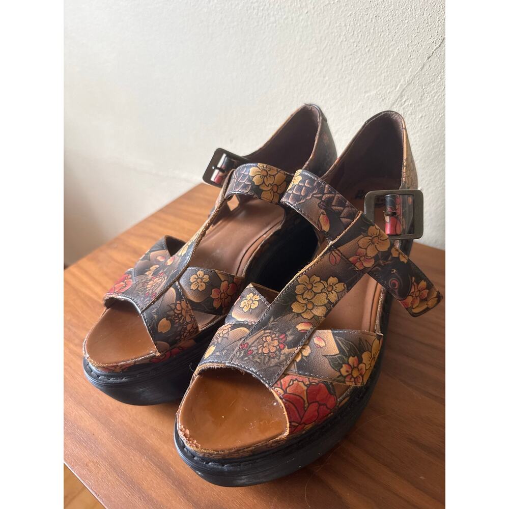 Dr. Martens Adaya Tan Tattoo Floral Wedge Sandals Japanese Chunky 1970s 8 - Picture 2 of 9